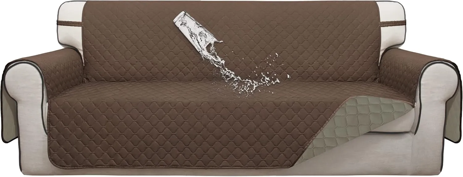 ISSUNTEX Double Protection 100% Waterproof Sofa Covers for Living Room, Couch Covers for 3 Cushion Couch Sofa, Reversible Furniture Protector Sofa Cover for Dogs, Pets, Kids (Sofa, Brown/Beige)