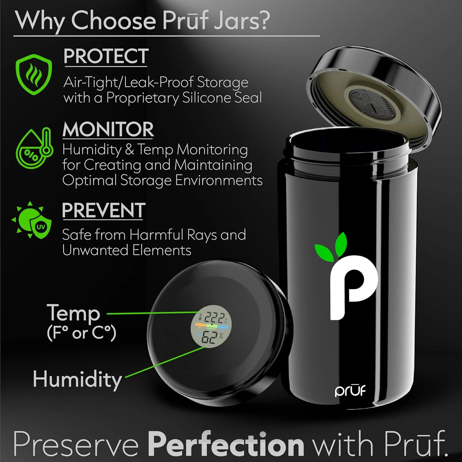 Jar with Built-In Hygrometer – 500ml Air-Tight, UV-Proof Glass Jar with High-Density Silicone Seal – Includes Two 62% 8G Boveda Packs – Ideal for Storage of Premium Dried Goods – by Hygenix (3)