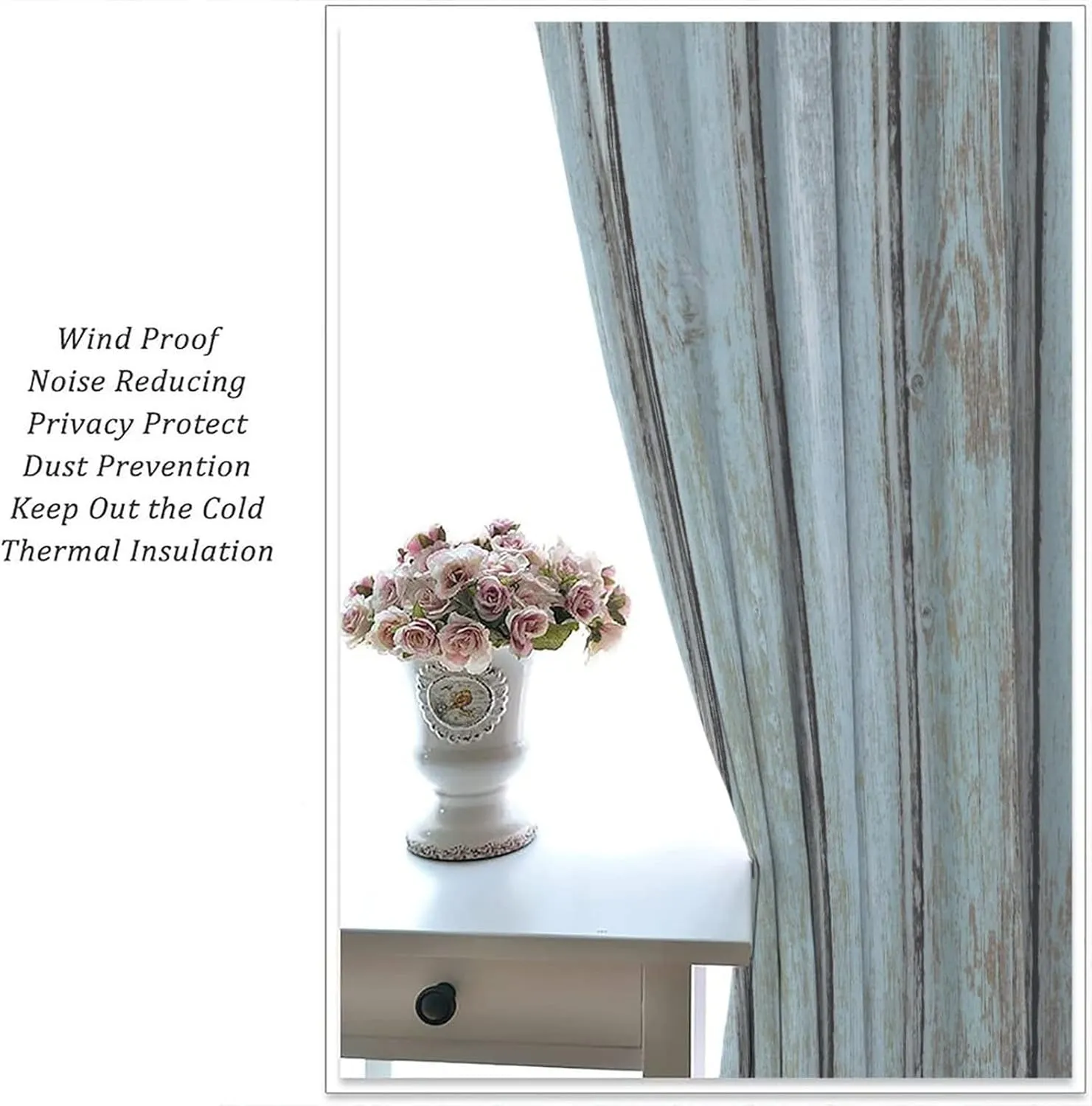 JESTRONRY Vintage Style Kitchen Curtains,Rustic Country Farmhouse Barn Door Grey Blue Wood Planks Texture Print Rod Pocket Window Drapes for Living Room Bedroom, W42xL45in