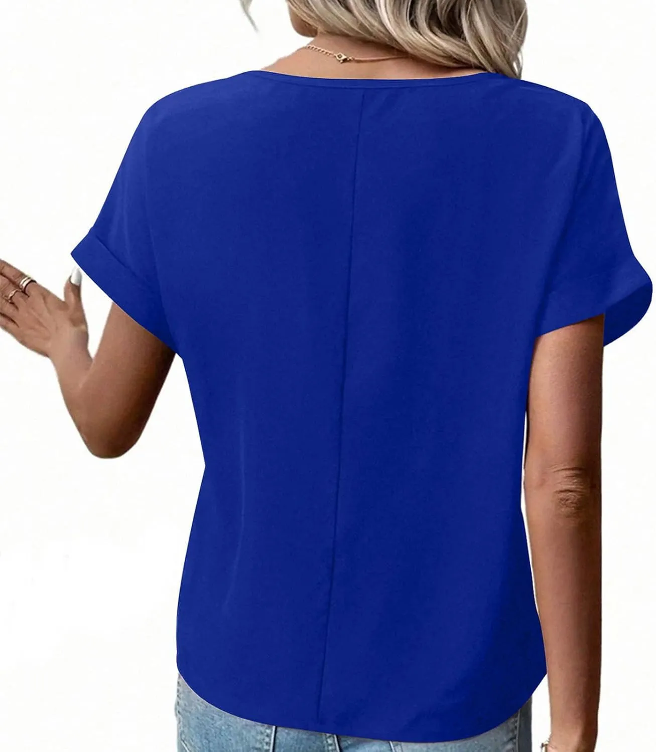 JOAU Women's Zip Front Crew Neck Shirts Dressy Casual Loose Rolled Short Sleeve Blouse Lightweight Elegant Work Tunic Top