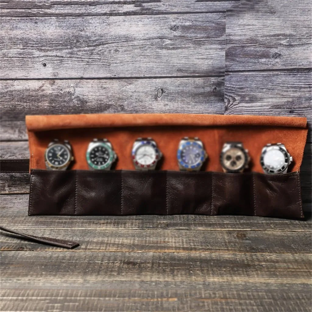 JSEIAJB Oil Wax Leather With Wrist Strap Strap Strap Strap, Portable Mechanical Watch Storage Bag