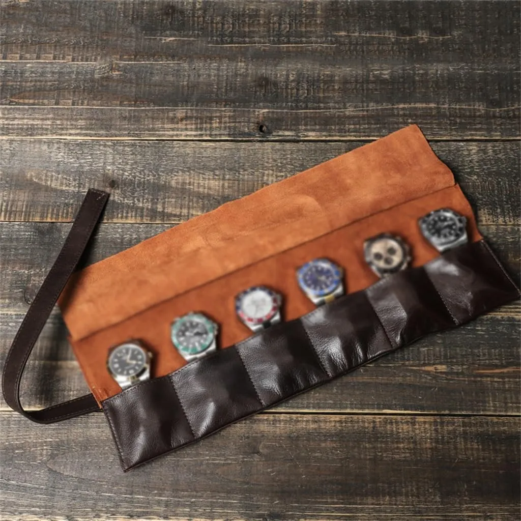 JSEIAJB Oil Wax Leather With Wrist Strap Strap Strap Strap, Portable Mechanical Watch Storage Bag