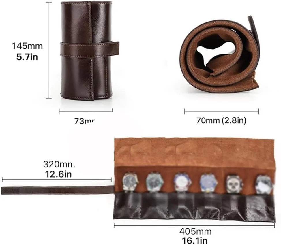 JSEIAJB Oil Wax Leather With Wrist Strap Strap Strap Strap, Portable Mechanical Watch Storage Bag