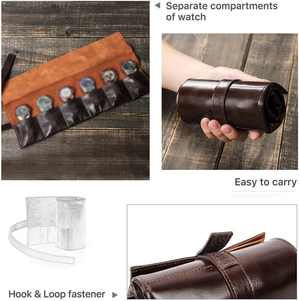 JSEIAJB Oil Wax Leather With Wrist Strap Strap Strap Strap, Portable Mechanical Watch Storage Bag