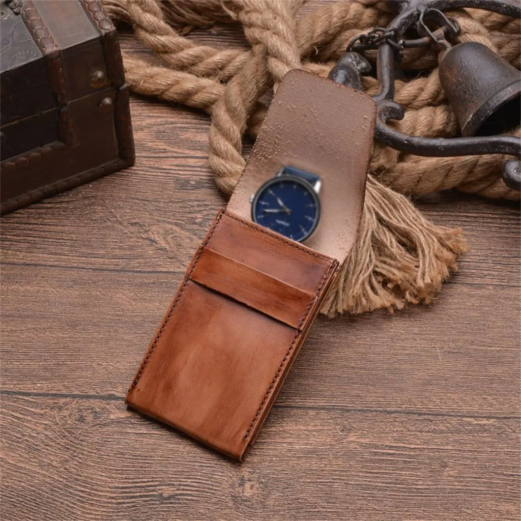 JSEIAJB Watch Pocket Insert Watch Case Vintage Tree Cream Leather Watch Storage Bag