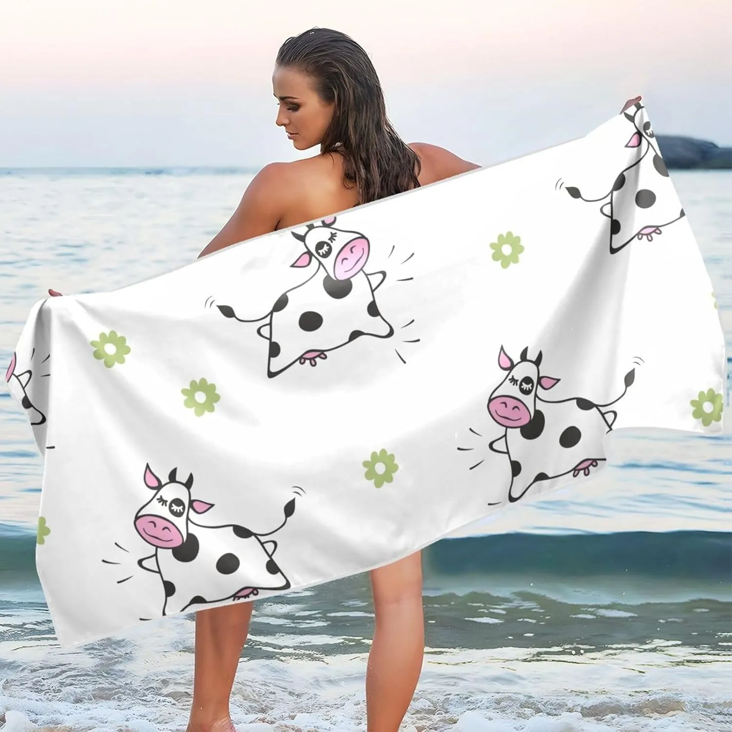 Jumping Happy Cow Beach Towel 30 x 60 Inch Large Thin Sand Free Quick Dry Towels Travel Swim Pool Yoga Gym Camping for Adults Women Men