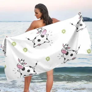 Jumping Happy Cow Beach Towel 30 x 60 Inch Large Thin Sand Free Quick Dry Towels Travel Swim Pool Yoga Gym Camping for Adults Women Men