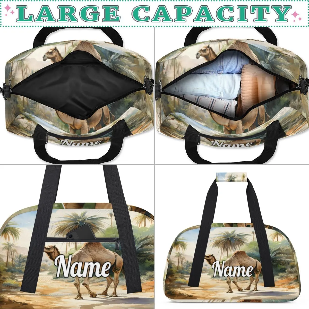 Jungle Camls Custom Name Sport Duffel Bag Dance Bag for Girls Teens Personalized Ballet Bag Gift for Birthday Christmas Helloween