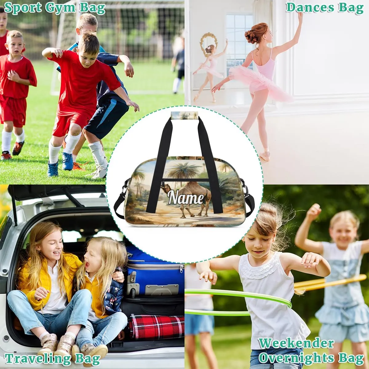 Jungle Camls Custom Name Sport Duffel Bag Dance Bag for Girls Teens Personalized Ballet Bag Gift for Birthday Christmas Helloween