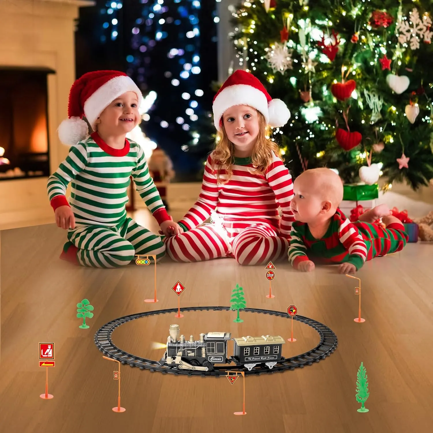 JUQU Train Set - Train Toys for Boys w/Lights & Sounds (ON/Off), Toddler Toy Train Sets w/Locomotive Engine, Cars& Tracks, Christmas Train Gift for 3 4 5 6 7 8  Year Old Kids Birthday Gifts