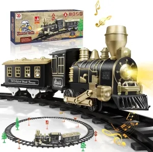 JUQU Train Set - Train Toys for Boys w/Lights & Sounds (ON/Off), Toddler Toy Train Sets w/Locomotive Engine, Cars& Tracks, Christmas Train Gift for 3 4 5 6 7 8  Year Old Kids Birthday Gifts
