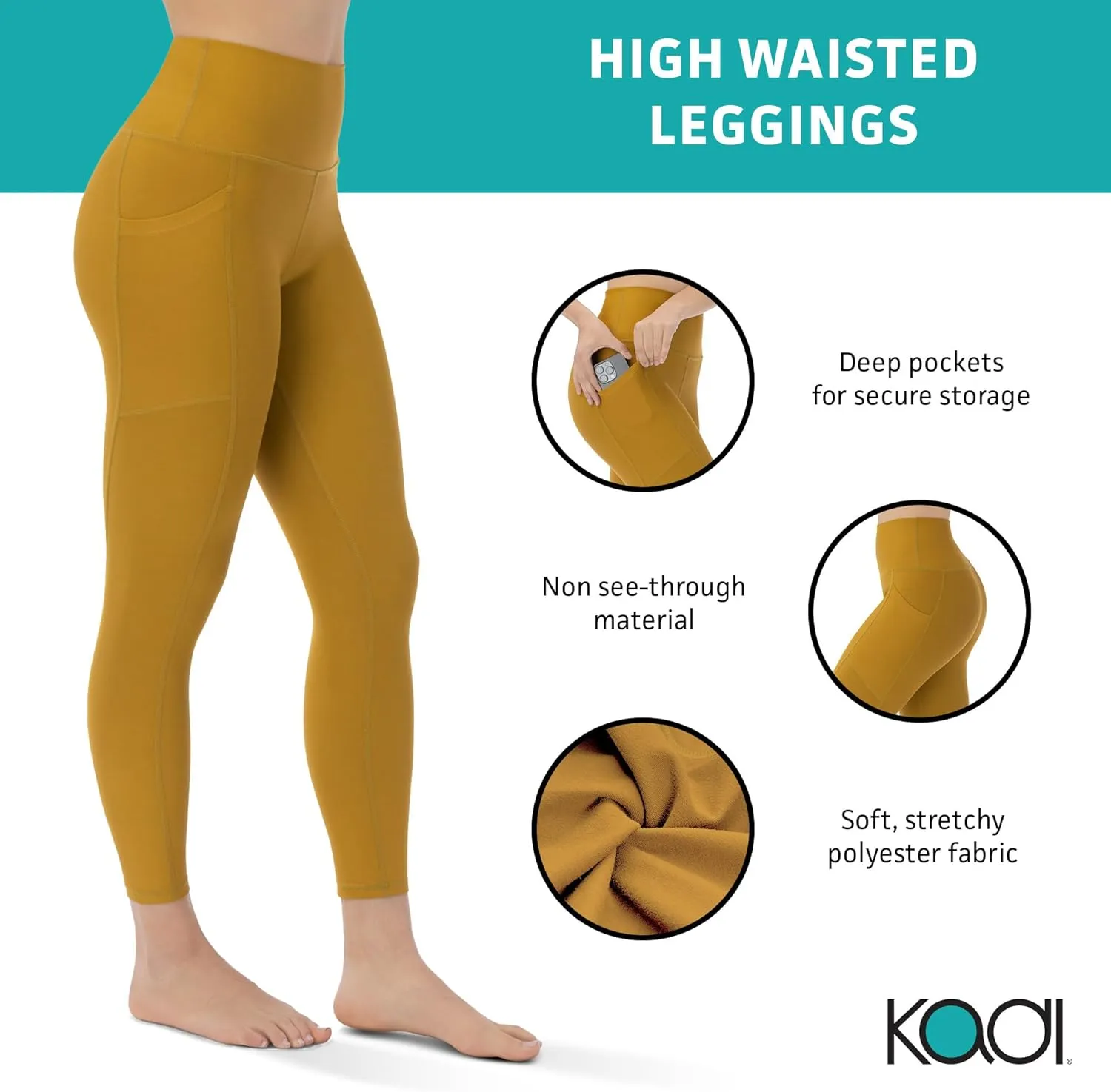KADI Geo Thick High Waisted Leggings for Women, Medium Compression Workout Tummy Control Yoga Pants with Pockets