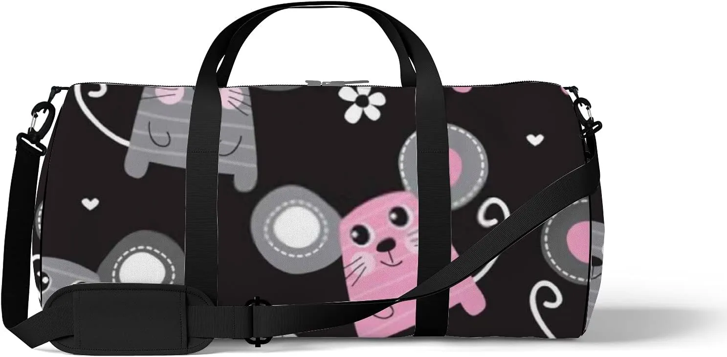 Kawaii Cartoon Animals Cute Mouse Sports Bag Tote Bag Waterproof Gym Bag with Shoulder Strap Zipper 2 Side Pockets for Men and Women, Travel and Storage Shoulder Bag.