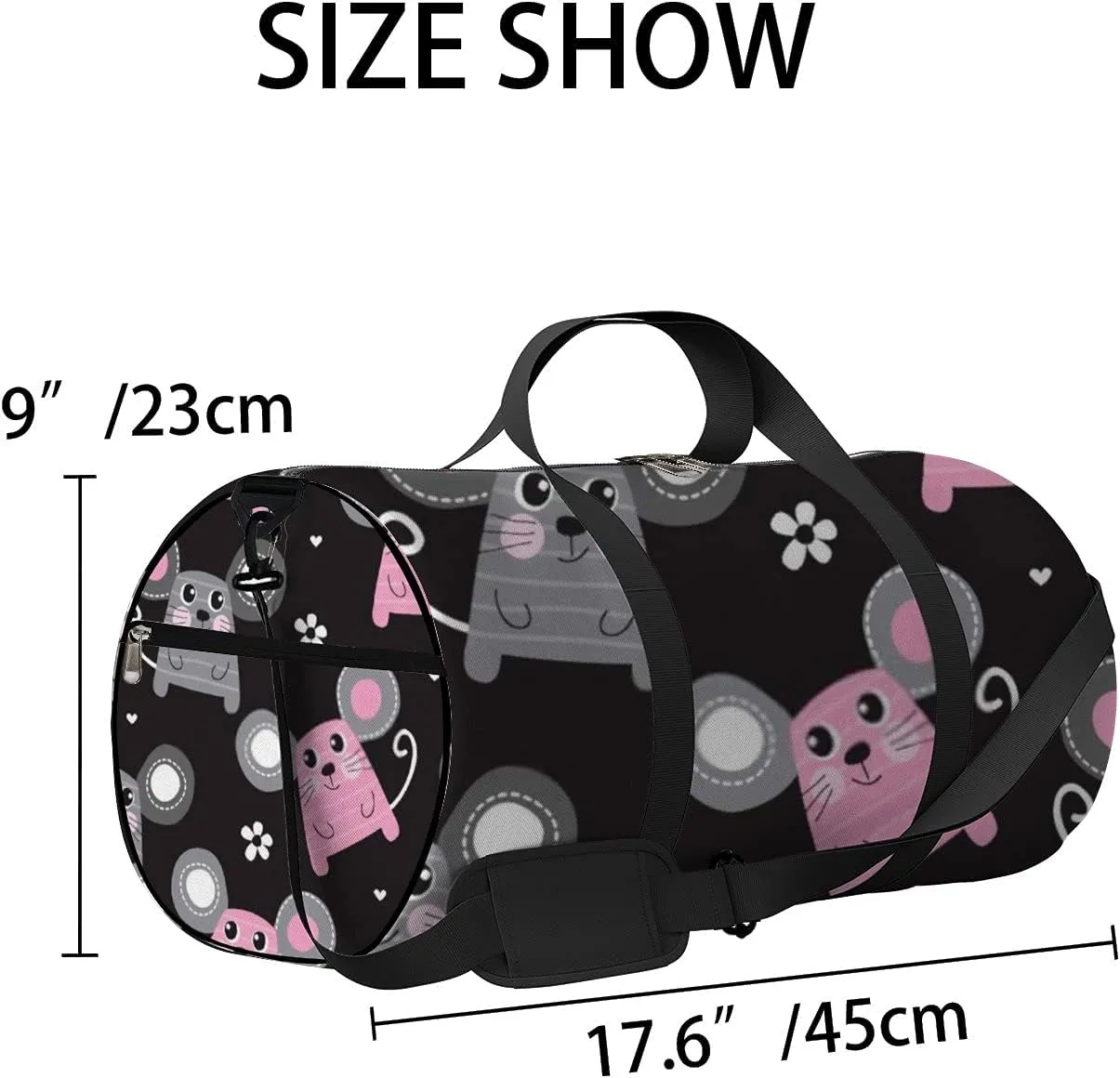Kawaii Cartoon Animals Cute Mouse Sports Bag Tote Bag Waterproof Gym Bag with Shoulder Strap Zipper 2 Side Pockets for Men and Women, Travel and Storage Shoulder Bag.