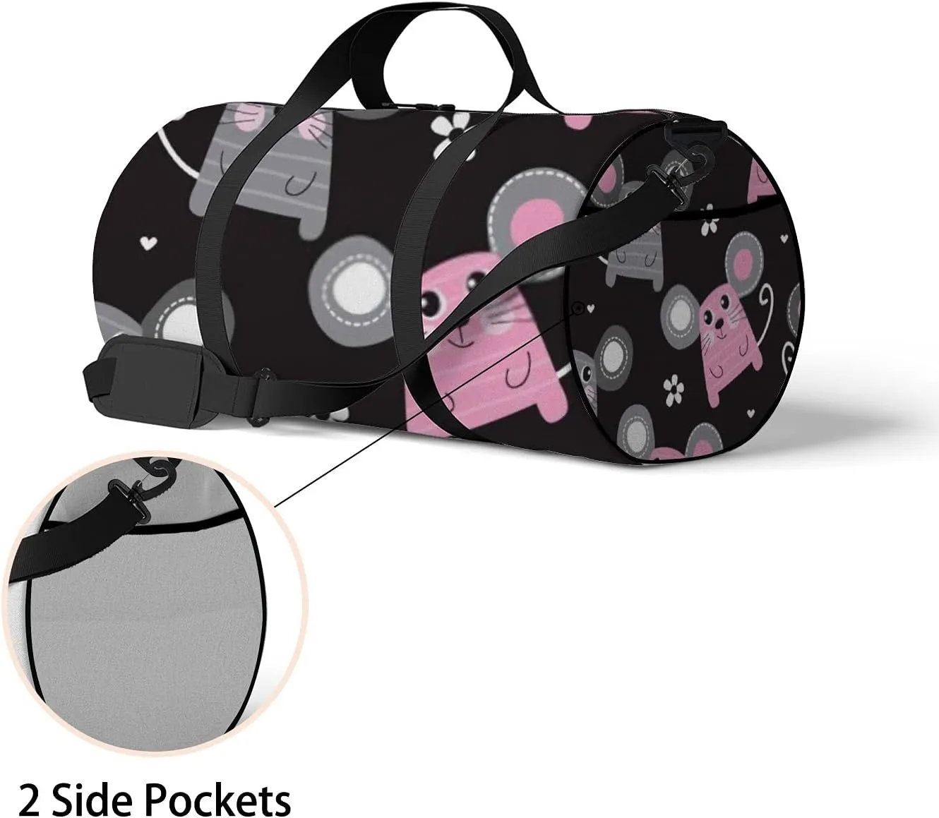 Kawaii Cartoon Animals Cute Mouse Sports Bag Tote Bag Waterproof Gym Bag with Shoulder Strap Zipper 2 Side Pockets for Men and Women, Travel and Storage Shoulder Bag.