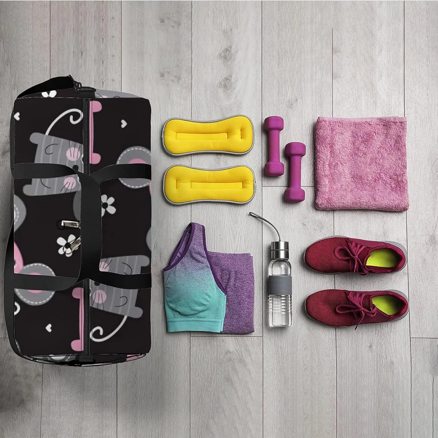 Kawaii Cartoon Animals Cute Mouse Sports Bag Tote Bag Waterproof Gym Bag with Shoulder Strap Zipper 2 Side Pockets for Men and Women, Travel and Storage Shoulder Bag.
