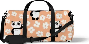 Kawaii Cartoon Animals Cute Panda Baby on Color Floral Sports Bag Tote Bag Waterproof Gym Bag with Shoulder Strap Zipper 2 Side Pockets for Men and Women, Travel and Storage Shoulder Bag.