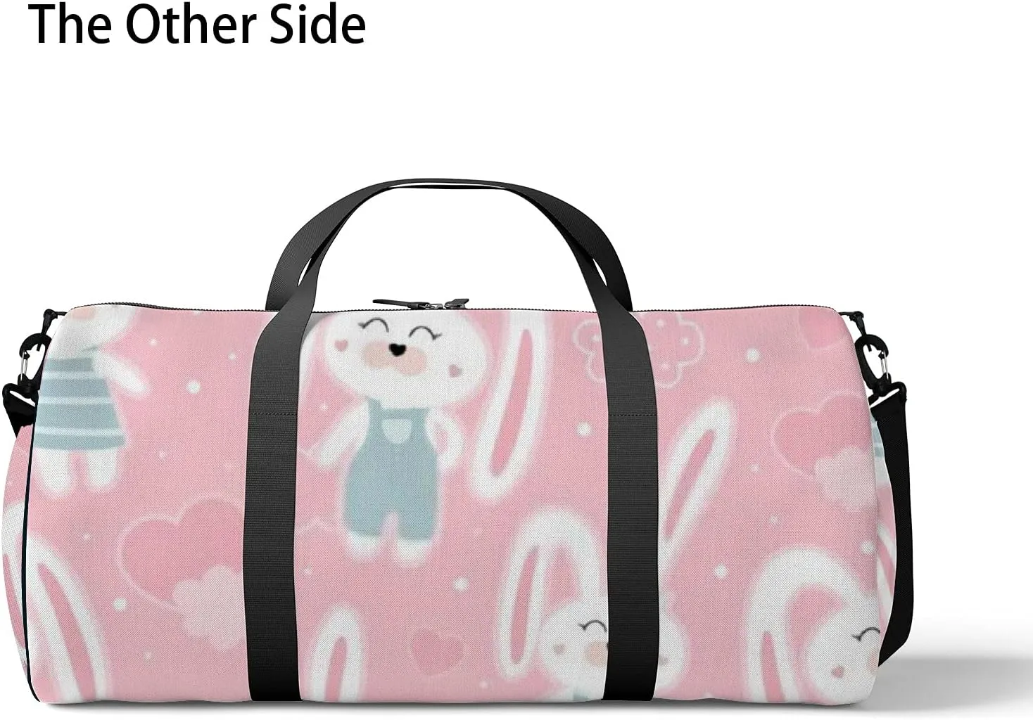 Kawaii Cartoon Animals Cute Rabbits and Heart Sports Bag Tote Bag Waterproof Gym Bag with Shoulder Strap Zipper 2 Side Pockets for Men and Women, Travel and Storage Shoulder Bag.