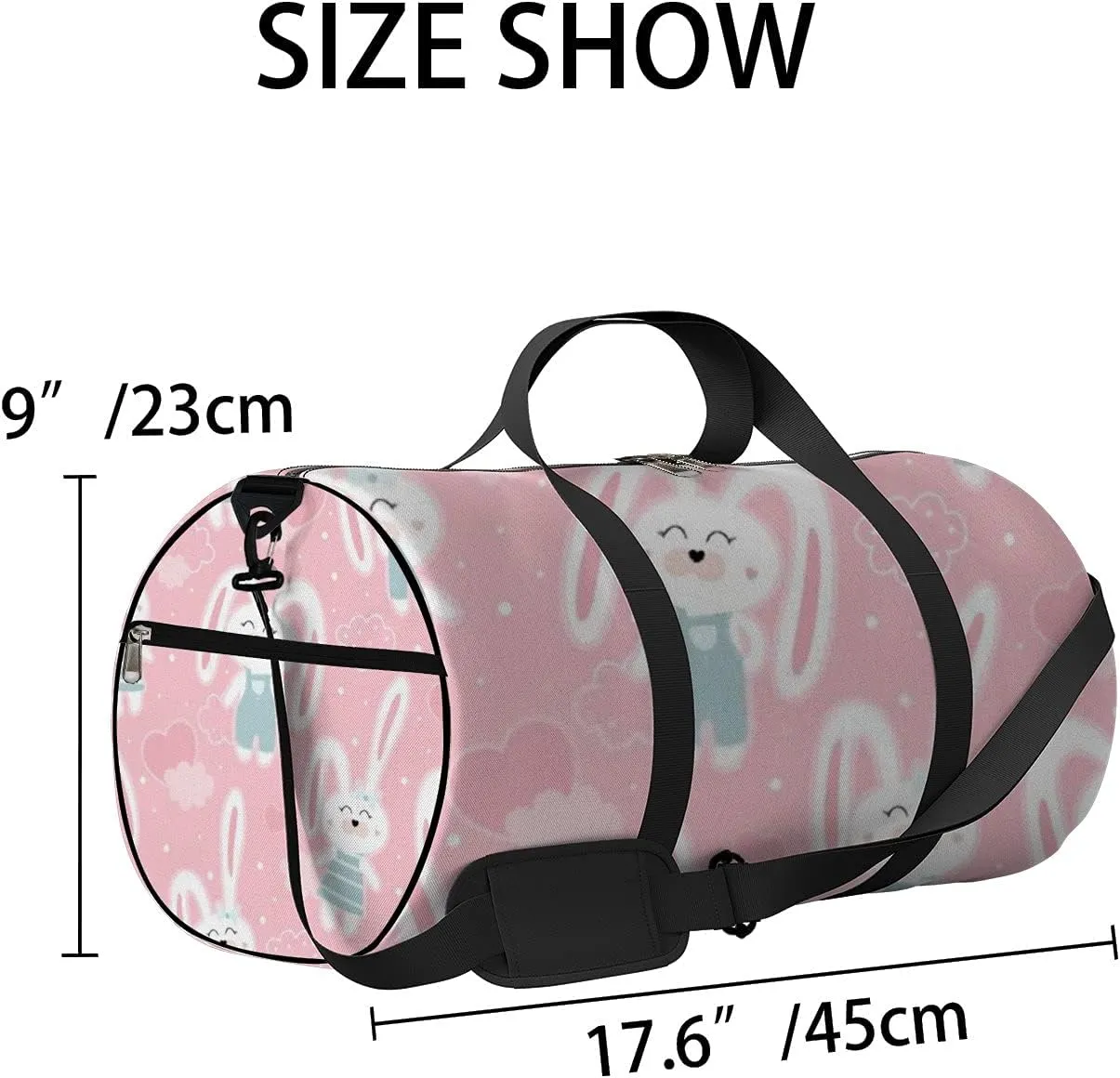 Kawaii Cartoon Animals Cute Rabbits and Heart Sports Bag Tote Bag Waterproof Gym Bag with Shoulder Strap Zipper 2 Side Pockets for Men and Women, Travel and Storage Shoulder Bag.