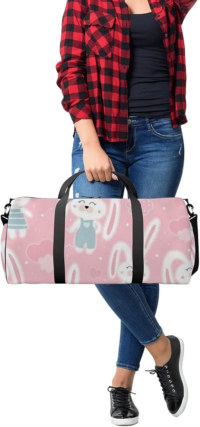 Kawaii Cartoon Animals Cute Rabbits and Heart Sports Bag Tote Bag Waterproof Gym Bag with Shoulder Strap Zipper 2 Side Pockets for Men and Women, Travel and Storage Shoulder Bag.