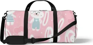 Kawaii Cartoon Animals Cute Rabbits and Heart Sports Bag Tote Bag Waterproof Gym Bag with Shoulder Strap Zipper 2 Side Pockets for Men and Women, Travel and Storage Shoulder Bag.