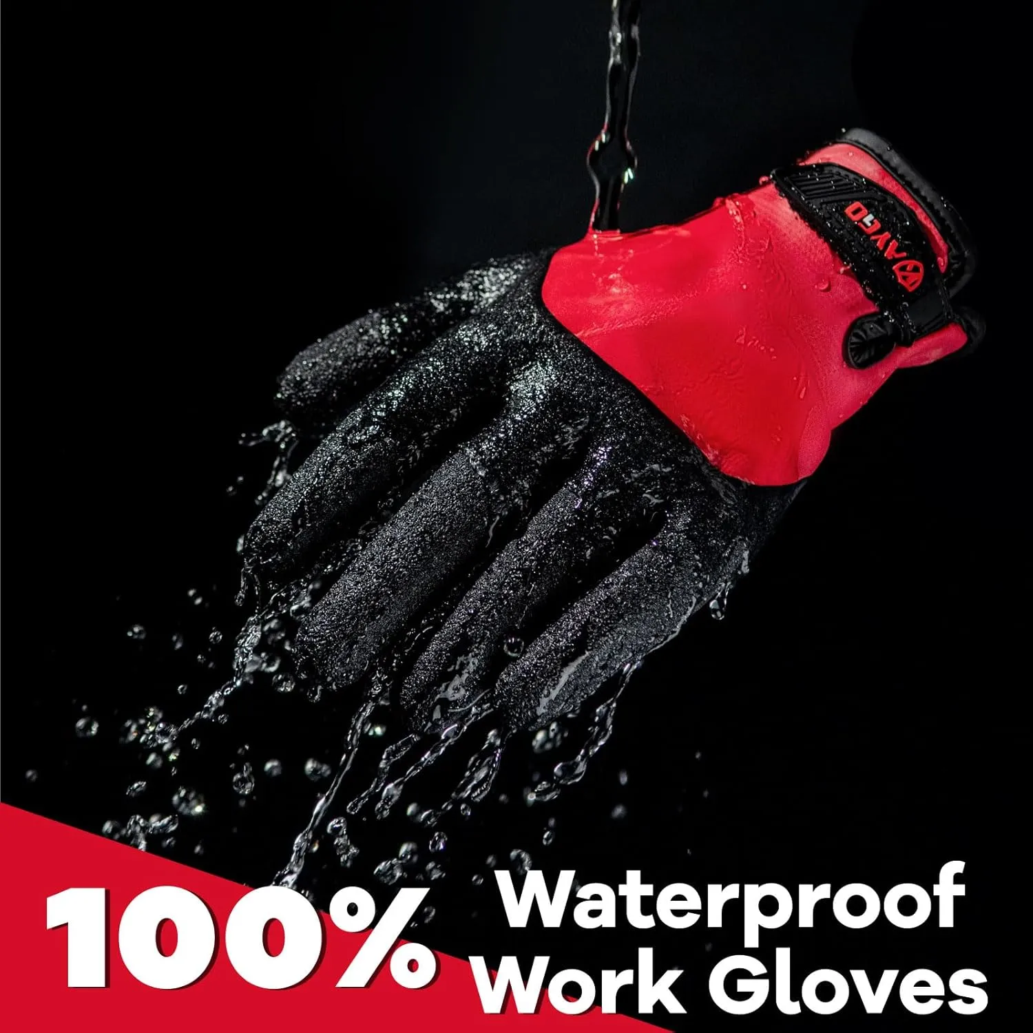 KAYGO Winter Waterproof Thermal Work Gloves for Men and Women, Full Hand Latex Coated, Acrylic Insulated Liner for Freezer Cold Weather, Fine Crinkle Grip,KG140W,Red, L