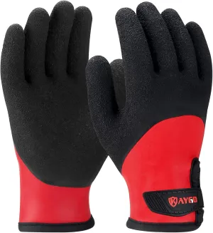 KAYGO Winter Waterproof Thermal Work Gloves for Men and Women, Full Hand Latex Coated, Acrylic Insulated Liner for Freezer Cold Weather, Fine Crinkle Grip,KG140W,Red, L