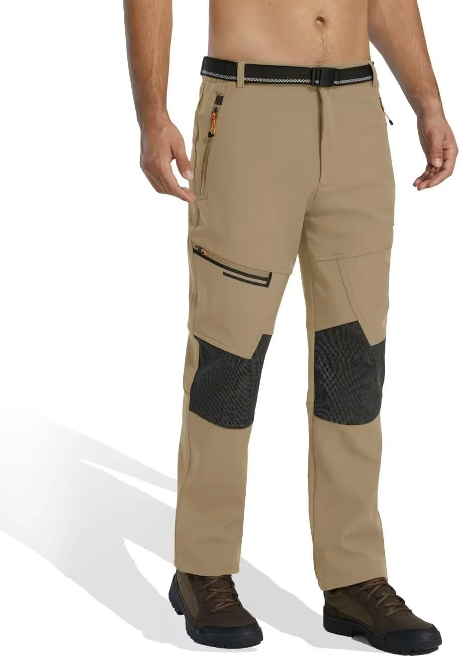 KEFITEVD Men's Snow Ski Pants Softshell Fleece Lined Snowboard Pants Winter Outdoor Windproof Insulated Hiking Cargo Pants
