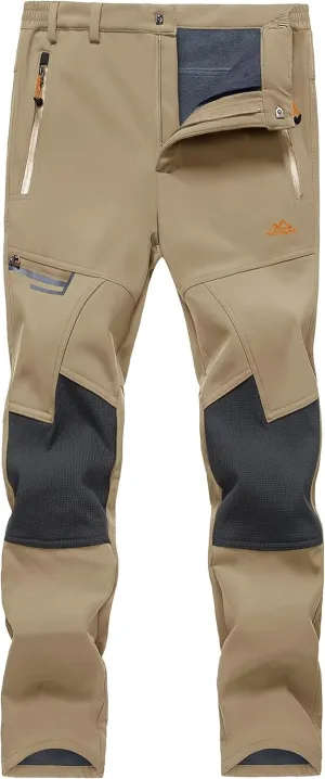 KEFITEVD Men's Snow Ski Pants Softshell Fleece Lined Snowboard Pants Winter Outdoor Windproof Insulated Hiking Cargo Pants