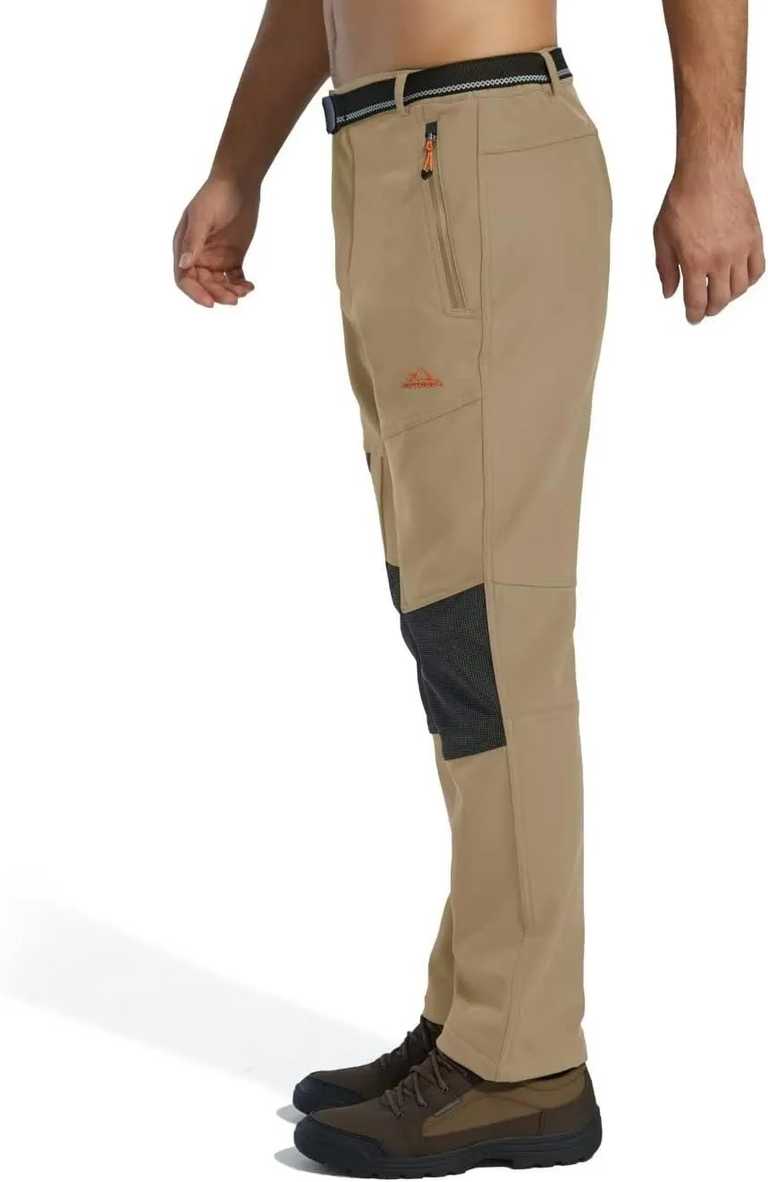 KEFITEVD Men's Snow Ski Pants Softshell Fleece Lined Snowboard Pants Winter Outdoor Windproof Insulated Hiking Cargo Pants