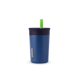 Kids Insulation Stainless Steel Tumbler with Spill Resistant Flexible Straw, Easy to Clean, Kids Water Bottle, Great for Travel, Dishwasher Safe, 12 Oz, Navy and Blue (Home Base)