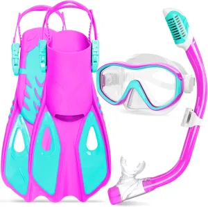 Kids Mask Fins Snorkel Set for Age 5-15,Dry Top Snorkeling Gear for Kids Boys Girls Junior & Youth, Tempered Glass Snorkel Mask with Fins for Swimming Snorkeling