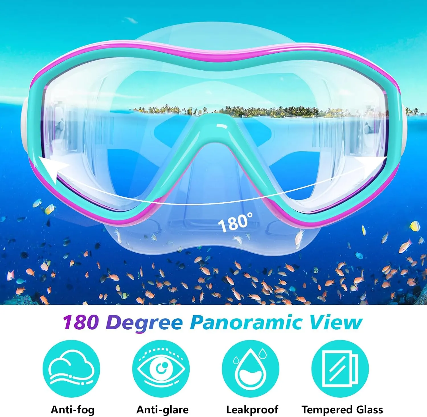 Kids Mask Fins Snorkel Set for Age 5-15,Dry Top Snorkeling Gear for Kids Boys Girls Junior & Youth, Tempered Glass Snorkel Mask with Fins for Swimming Snorkeling