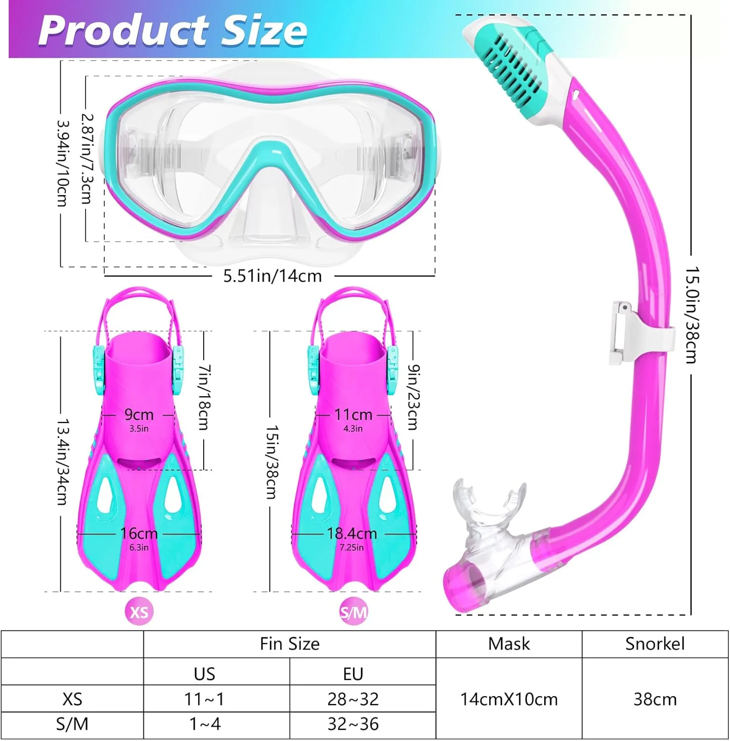 Kids Mask Fins Snorkel Set for Age 5-15,Dry Top Snorkeling Gear for Kids Boys Girls Junior & Youth, Tempered Glass Snorkel Mask with Fins for Swimming Snorkeling