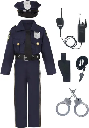 Kids Police Officer Costume Deluxe Cop Set for Halloween Cosplay Dress Up