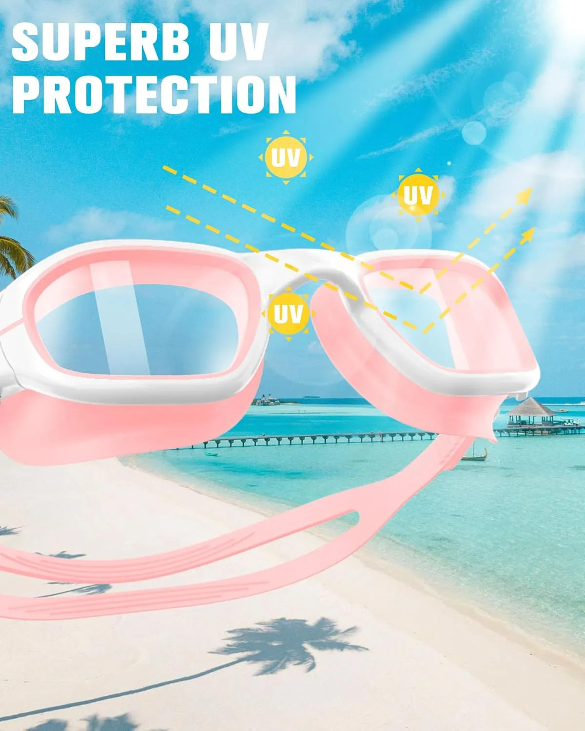 Kids Swim Goggles with Silicone Swim Cap, Swimming Goggles Cap Set for Kids 6-14, Anti-Fog Anti-UV for Boys Girls