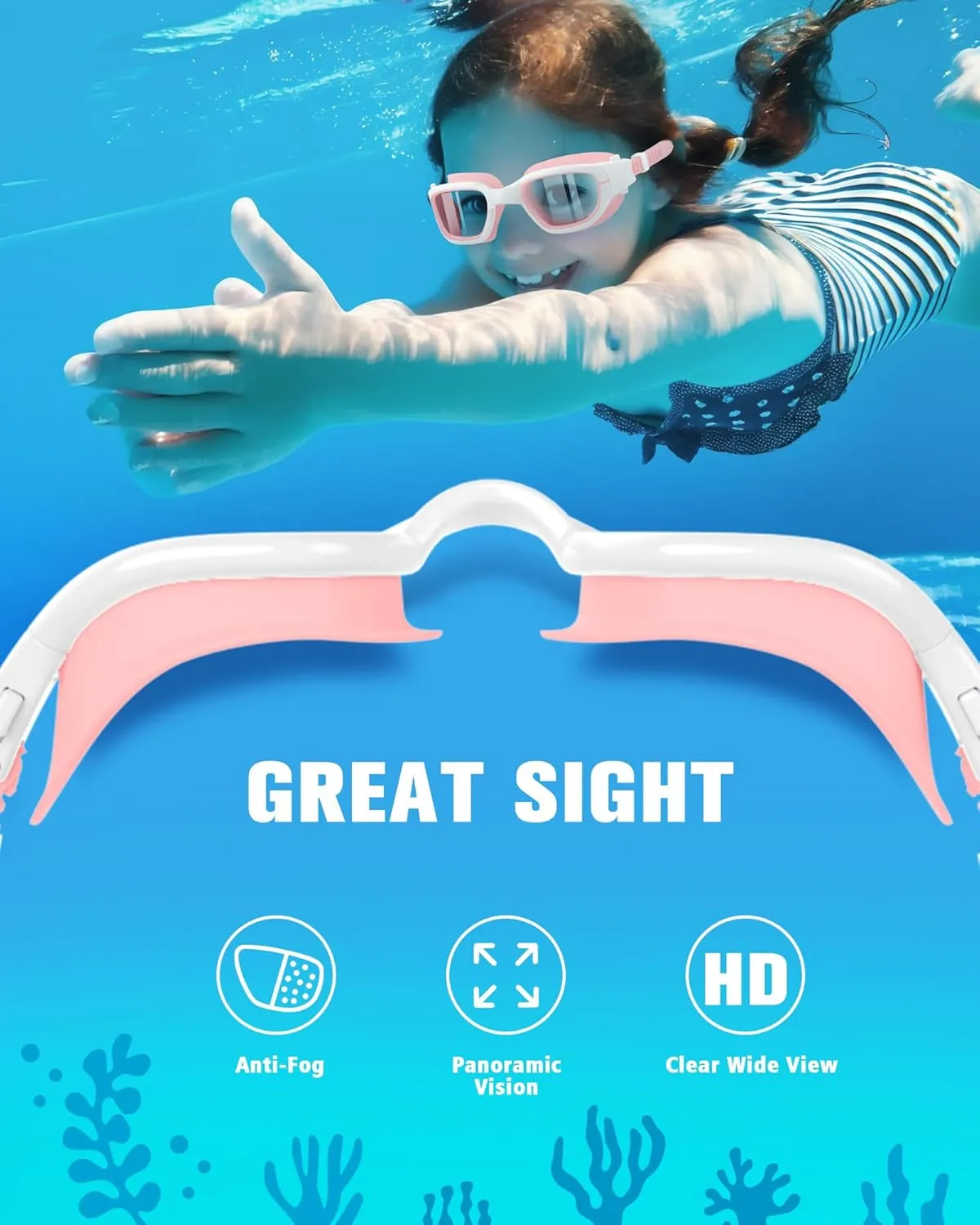 Kids Swim Goggles with Silicone Swim Cap, Swimming Goggles Cap Set for Kids 6-14, Anti-Fog Anti-UV for Boys Girls