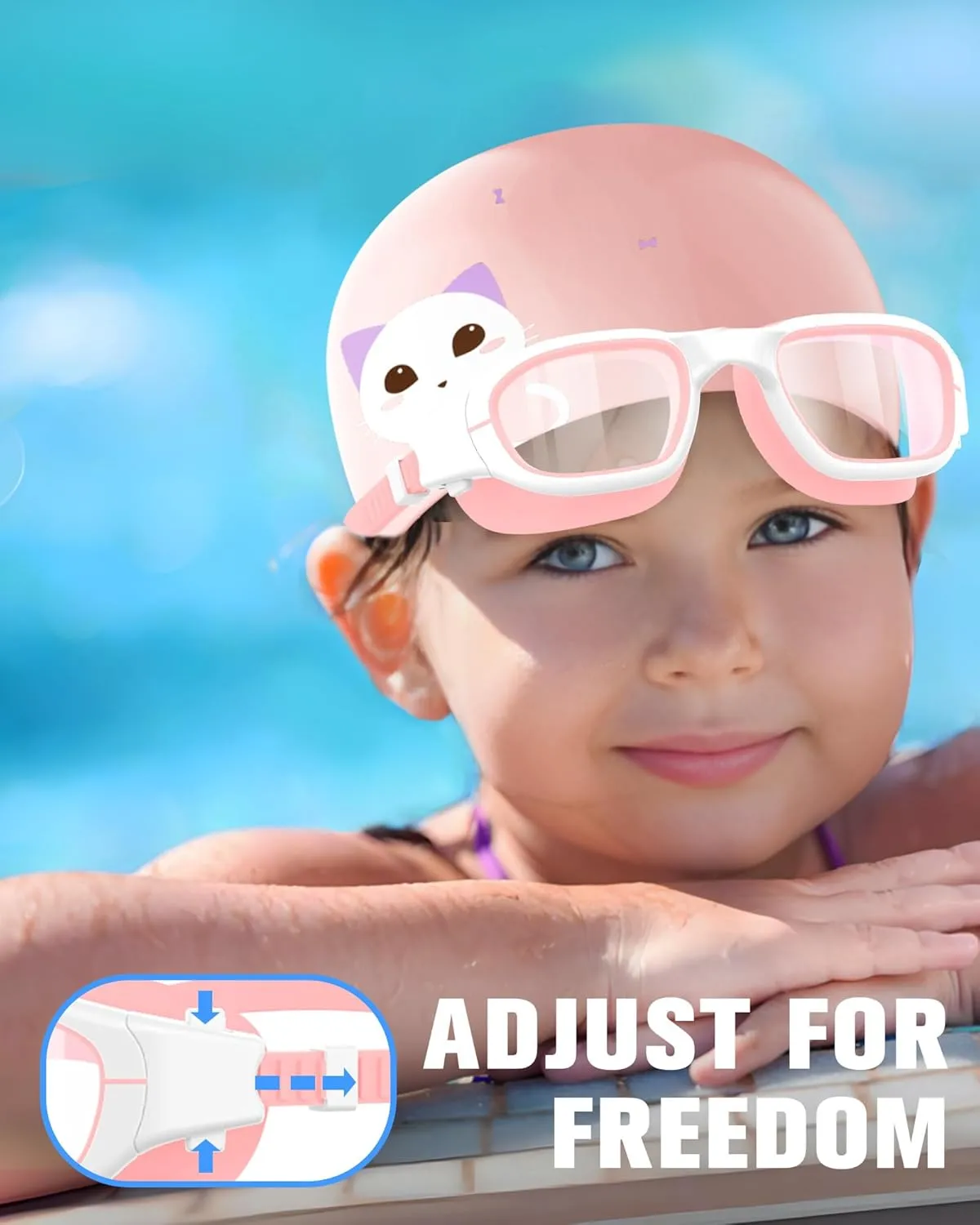 Kids Swim Goggles with Silicone Swim Cap, Swimming Goggles Cap Set for Kids 6-14, Anti-Fog Anti-UV for Boys Girls