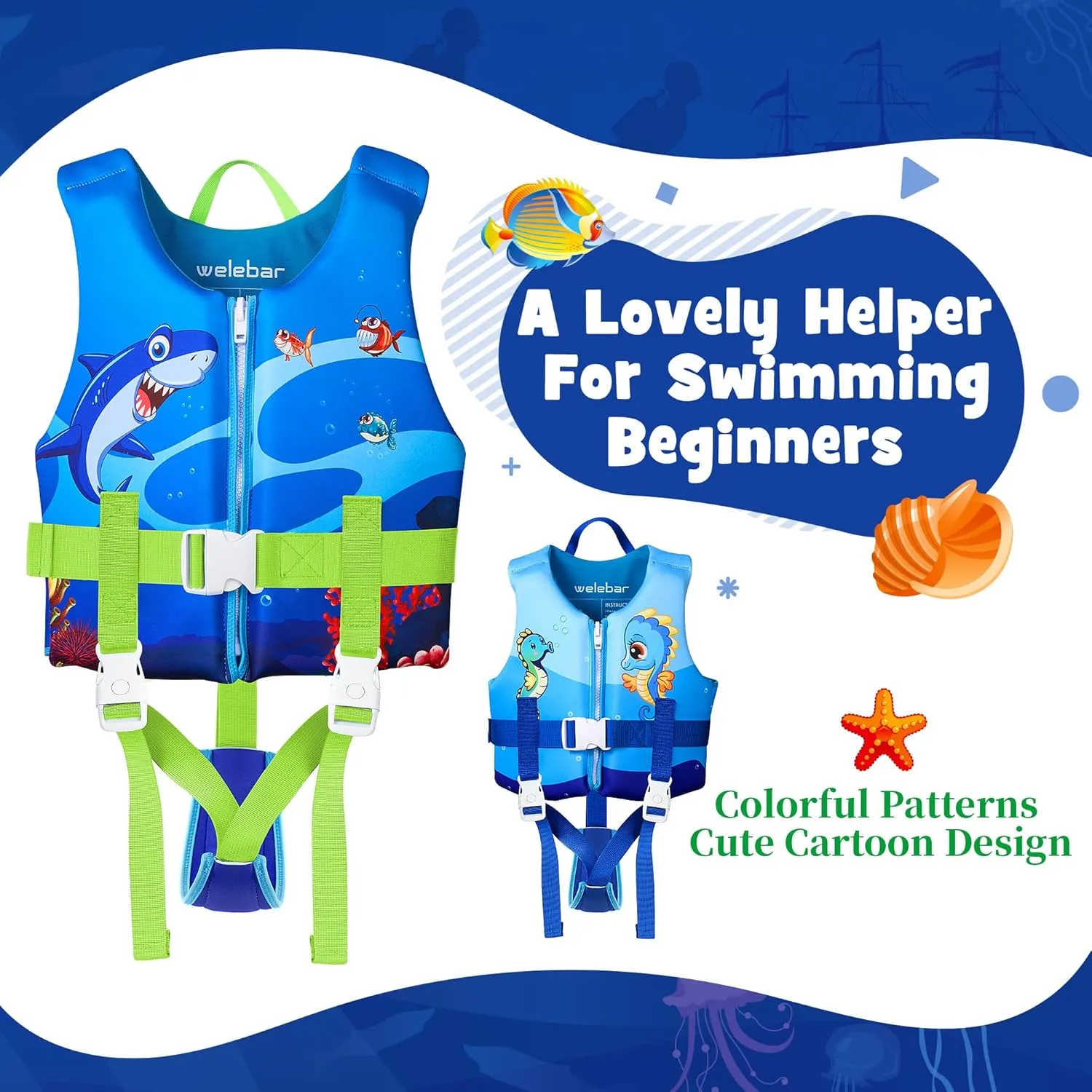 Kids Swim Vest, Toddler Floaties with Adjustable Safety Strap Swimming Aids Child Float Swimsuit for Boys and Girls Age 2-10 Years Old/22-88lbs