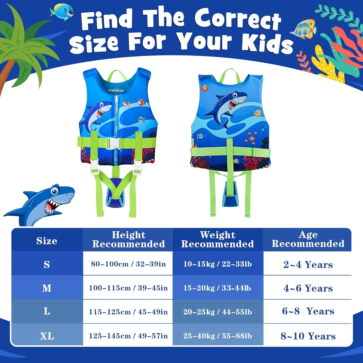Kids Swim Vest, Toddler Floaties with Adjustable Safety Strap Swimming Aids Child Float Swimsuit for Boys and Girls Age 2-10 Years Old/22-88lbs