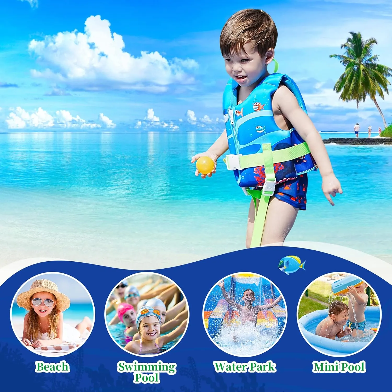 Kids Swim Vest, Toddler Floaties with Adjustable Safety Strap Swimming Aids Child Float Swimsuit for Boys and Girls Age 2-10 Years Old/22-88lbs