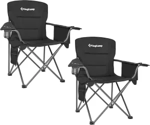 KingCamp Padded Folding Lounge Chairs with Built in Cupholder, Insulated Cooler Sleeve, and Side Storage Pocket for Indoor and Outdoors, 2 Pack, Black