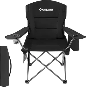 KingCamp Padded Portable Outdoor Folding Lounge Chairs with Built In Cupholder, Insulated Cooler Sleeve, and Side Storage Pocket, Black