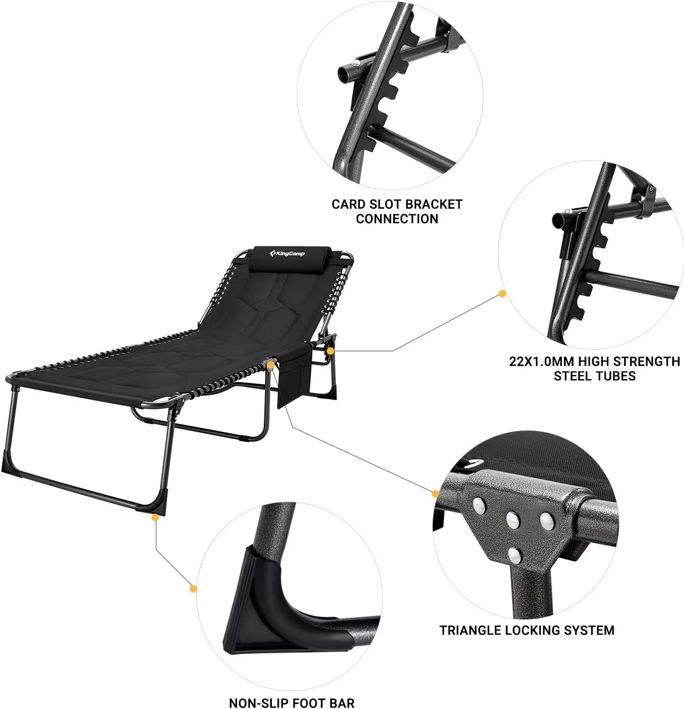 KingCamp Quilted Camping Cot Portable 4 Adjustable Folding Sleeping Reclining Lounger Chair w/Pillow for Travel Camp Use in Winter Support to 330lbs