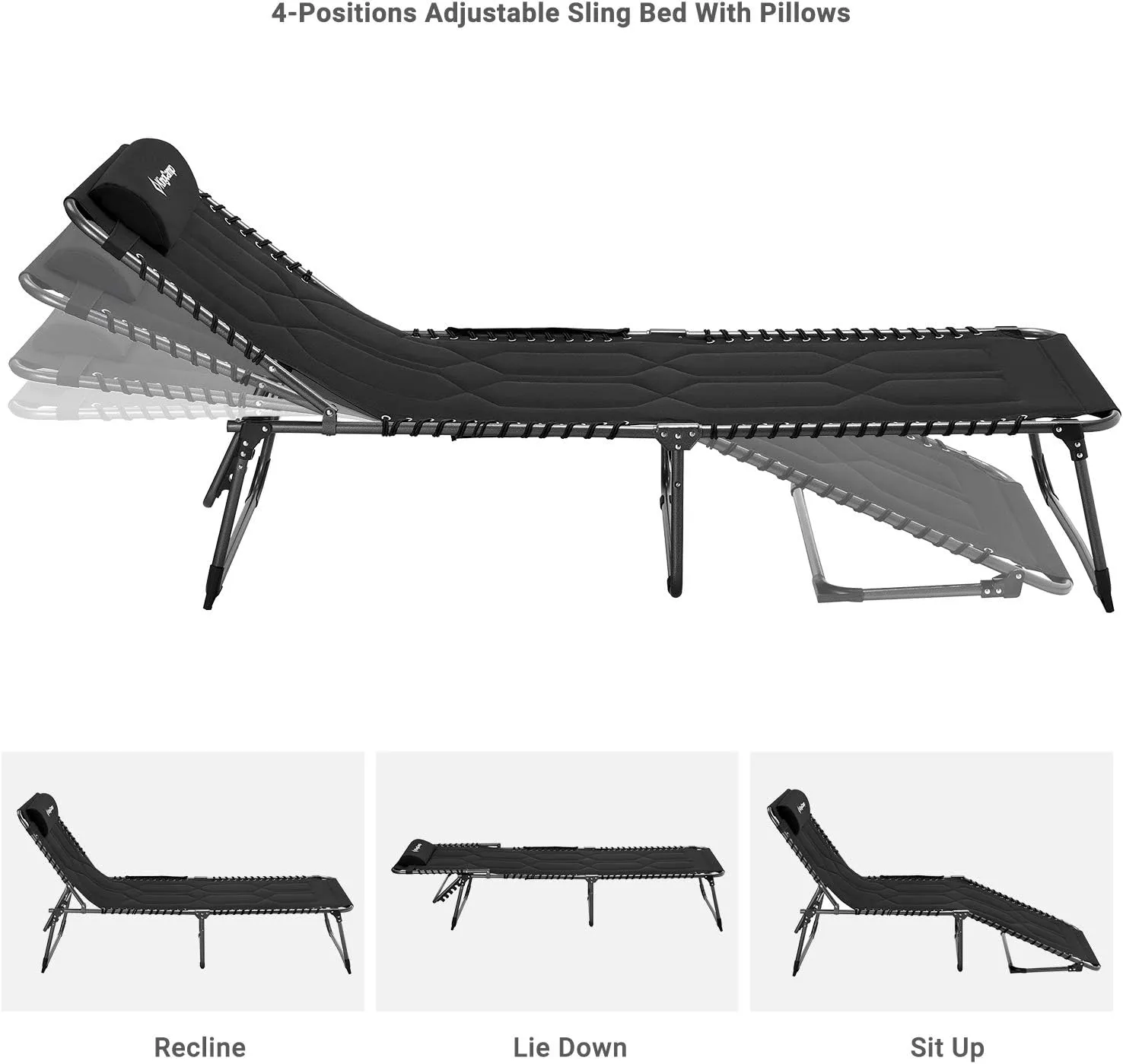 KingCamp Quilted Camping Cot Portable 4 Adjustable Folding Sleeping Reclining Lounger Chair w/Pillow for Travel Camp Use in Winter Support to 330lbs