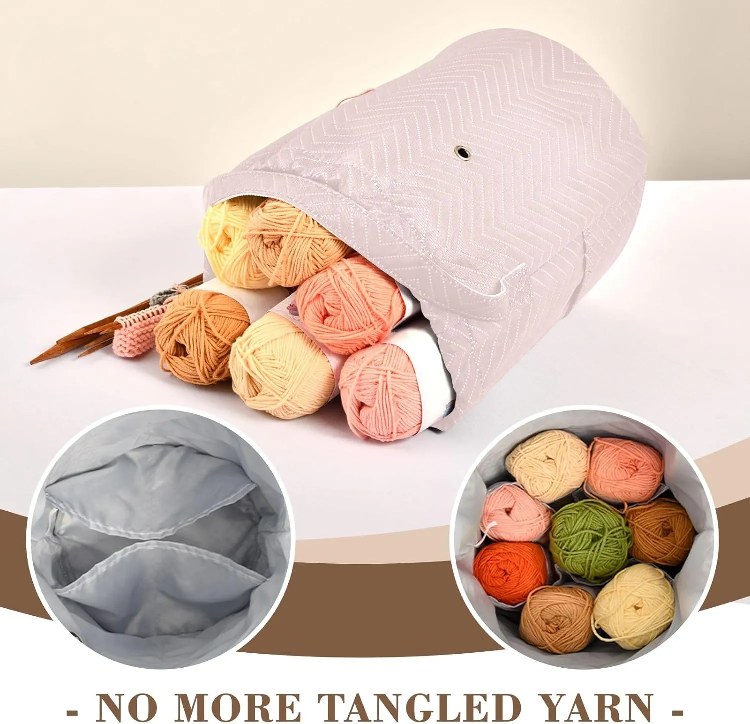 Knitting Needle Yarn Bag, Misty Rose Crochet Bag Organizer Knitting Bag Round Knitting Crochet Bag