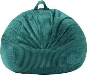 Large Stuffed Animal Storage Bean Bag Chair （No Filler）, 3 ft Giant Heavy Soft Corduroy Bean Bag Cover for Kids Teens & Adults，Round Fluffy Sofa for Home Living Room ，Green Chair