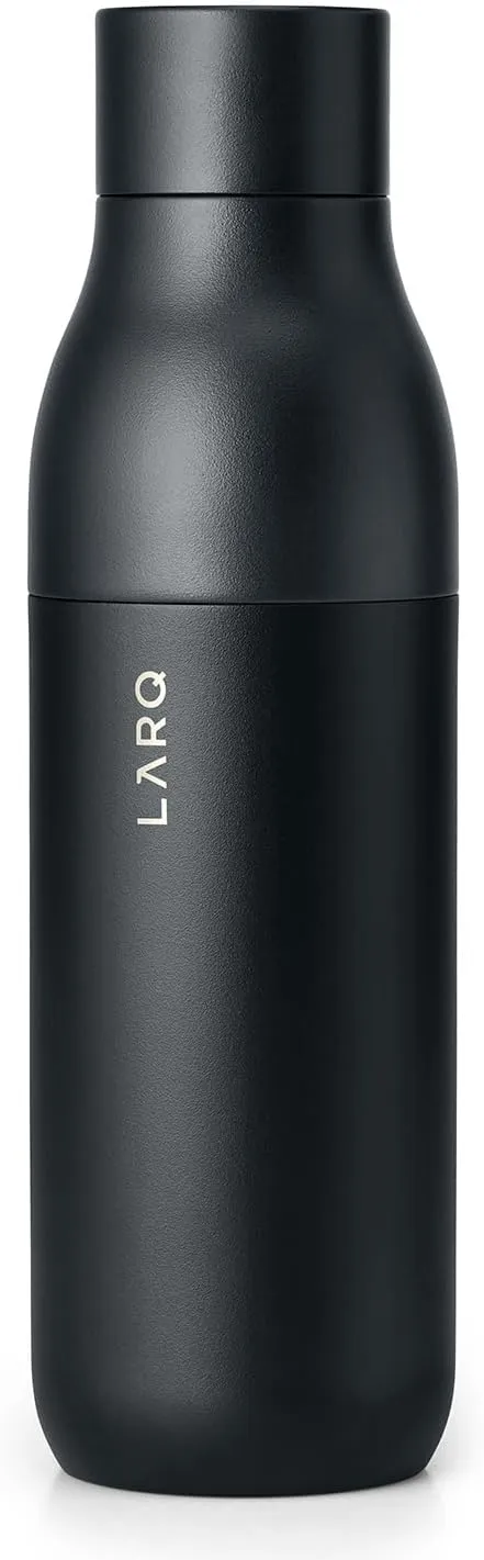LARQ Bottle PureVis 25 oz - Self-Cleaning and Insulated Stainless Steel Water Bottle with UV Water Purifier and Award-winning Design | Reusable & Travel Friendly, Obsidian Black