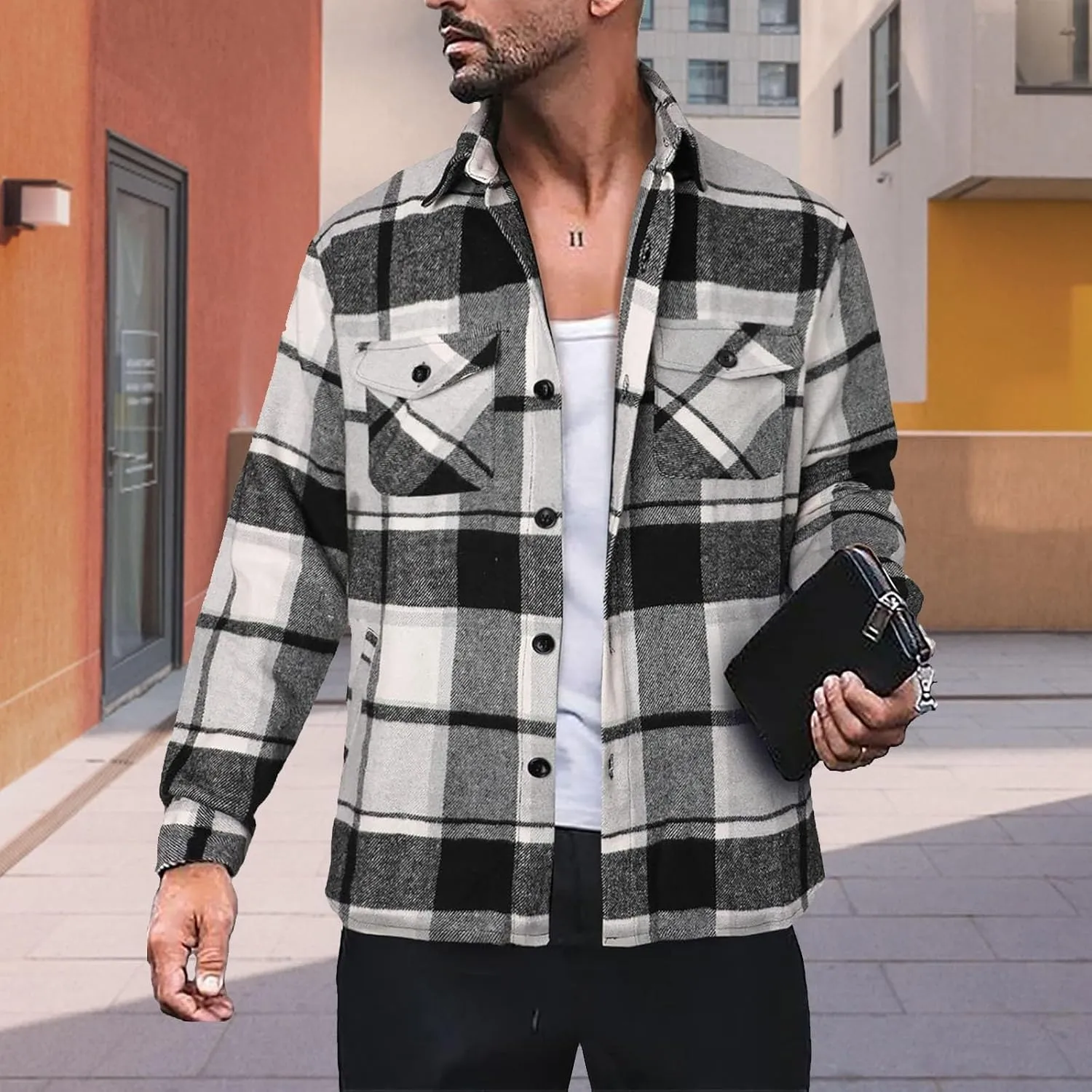 LCMTWX Mens Flannel Jacket Fleece Pullover Sweatshirt Jacket Button Collar Warm Sweater Coat Fleece Button Down Jackets