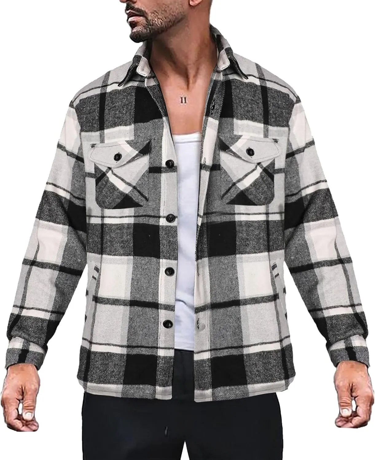 LCMTWX Mens Flannel Jacket Fleece Pullover Sweatshirt Jacket Button Collar Warm Sweater Coat Fleece Button Down Jackets